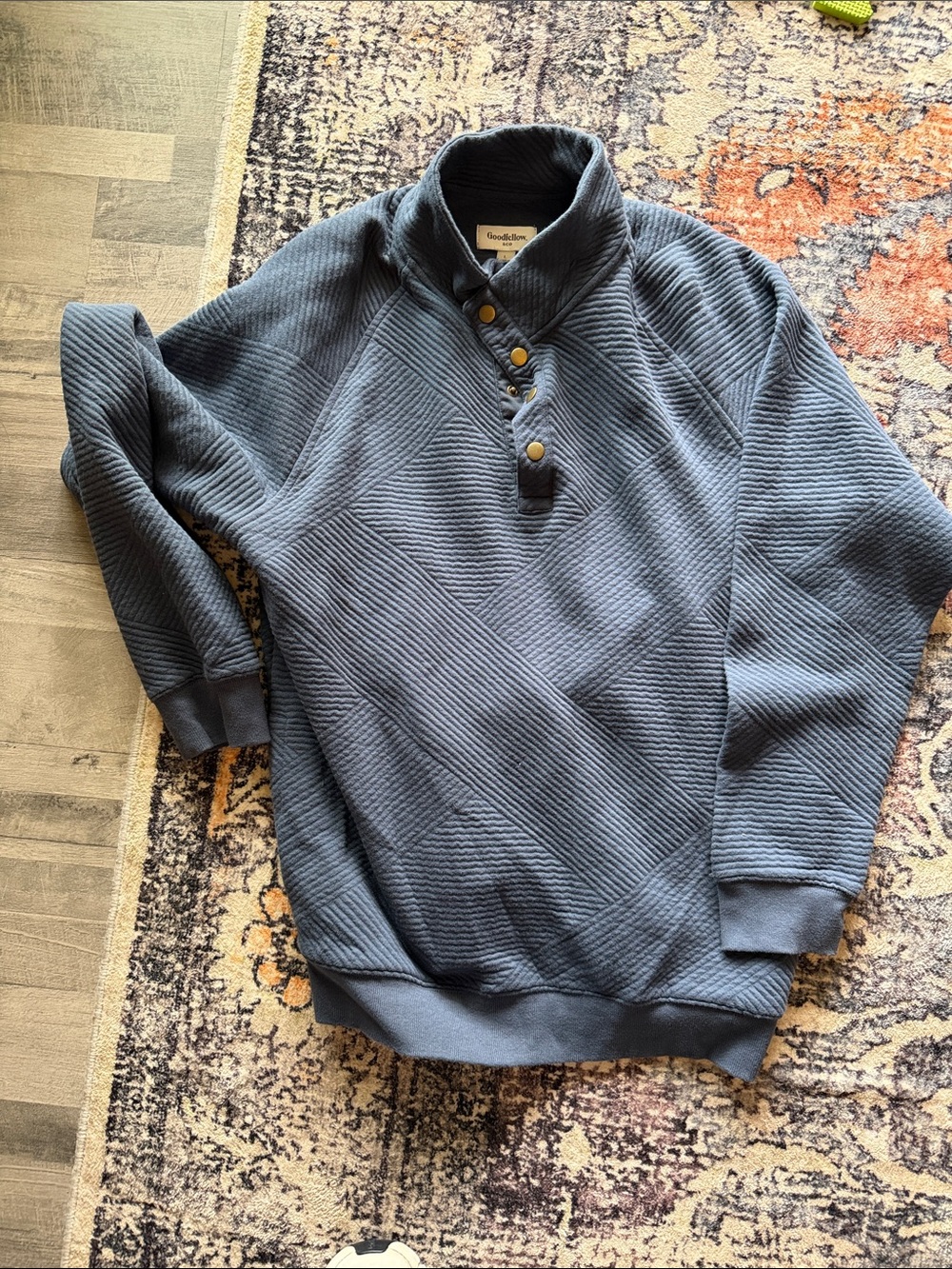 Goodfellow & Co Men's Slate Blue Ribbed Snap-Neck Zip-Up Sweater